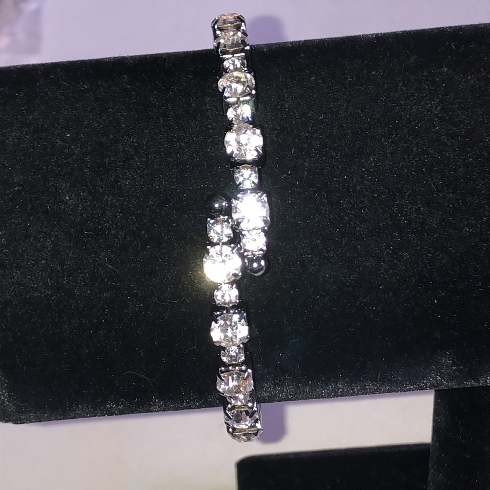 Dark Metal Sparkling Clear Crystal Wrap Bracelet
